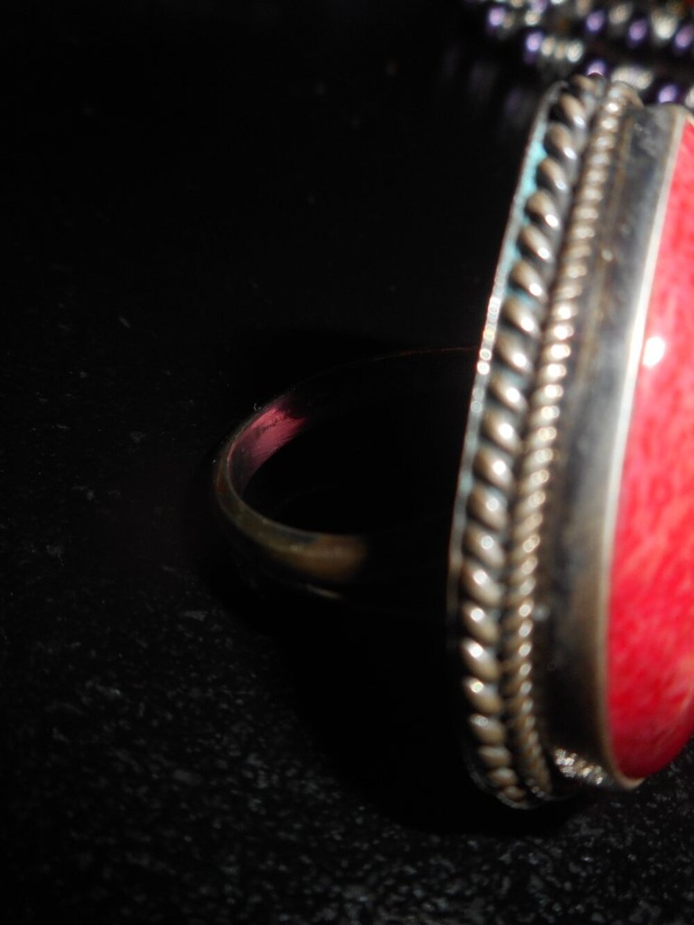 LARGER RED, (HEART) STONE ON SILVER BAND - Women Jewelry, SIZE  7 3/4- 8 - Picture 6 of 6